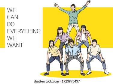 
A group made a human tower together. Together, We can do anything.
