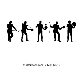 Group of Magician silhouette isolated white background. Vector Illustration