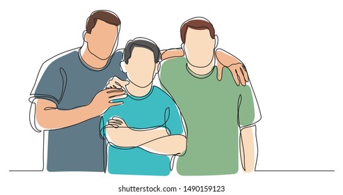 group of male athletes standing together - one line drawing