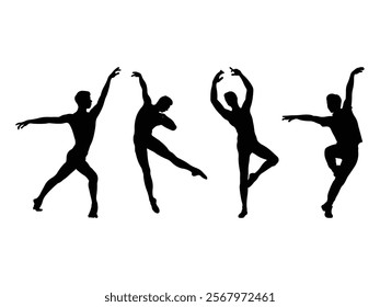 Group of Male Dancer Silhouette isolated white background. Vector Illustration