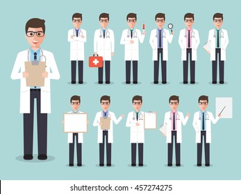 Group of male doctors, medical staff. Flat design people characters.