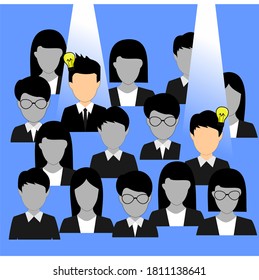 a group of male and female businessmen with two men exposed to the rays