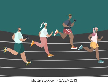 Group Male Female Characters Running Marathon Stock Vector (Royalty ...