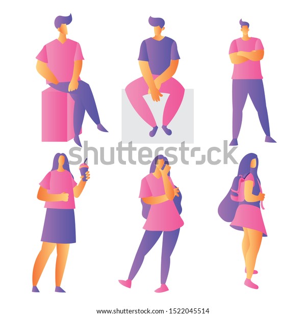 Group Male Female Flat Cartoon Characters Stock Vector (Royalty Free ...