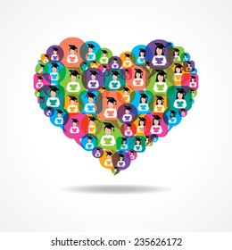 Group of male and female icons make a heart stock vector