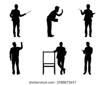 Group of Male Teacher with Book Silhouette isolated white background. Vector Illustration