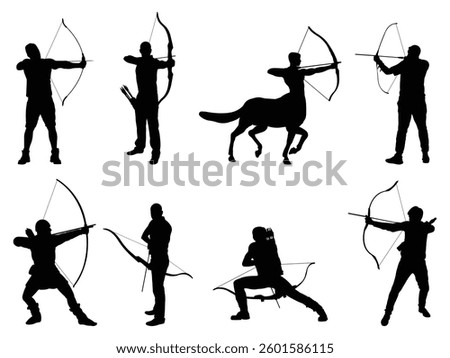 Group of Man Archery Silhouette isolated white background. Vector Illustration