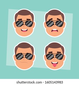 group of man faces with sunglasses characters vector illustration design