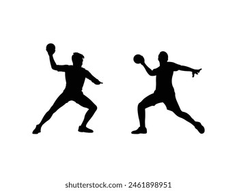 Group of Man Handball Player Silhouette isolated white background. Vector Illustration