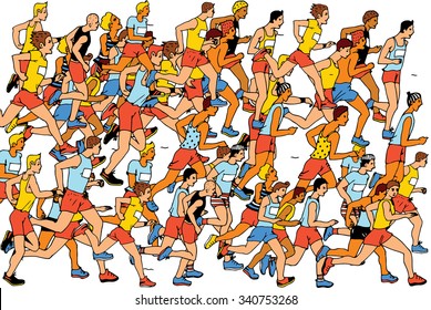 Group of Man Marathon Runners,colors vector