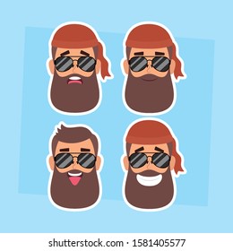 group of man motorcyclist faces characters vector illustration design