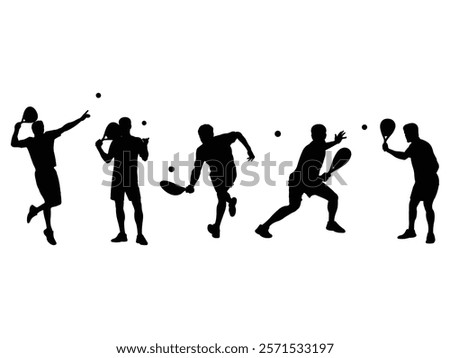 Group of Man Padel Tennis Player Silhouette isolated white background. Vector Illustration