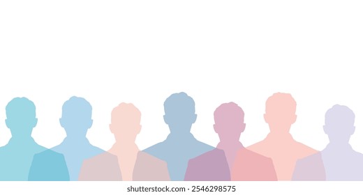 Group of man silhouette, people in suits corporate team meeting vector banner illustration, isolated
