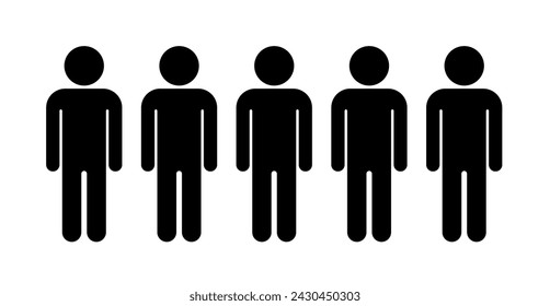 Group man six person row human infographic vector black icons. Six person one group symbol illustration