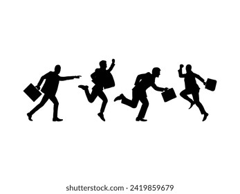 Group of Man Suit Running silhouette isolated on white background. Vector Illustration