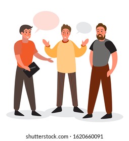 Group of man talk to each other using bubble speech. People chatting. Communication with person. Isolated flat vector illustration Isolated flat vector illustration