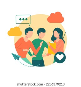Group of managers discuss social media promotion. Communication or PR, Public Relations manager to communicate company information and media, announce sales concept. Services to grow your business