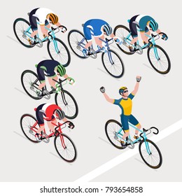 Group of man's cyclists in road bicycle racing got the winner bike race. Vector illustrator.
