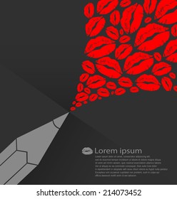 Group of many red kiss mark inject from silhouette color pencil on dark gray background in art vector illustration (EPS10)
