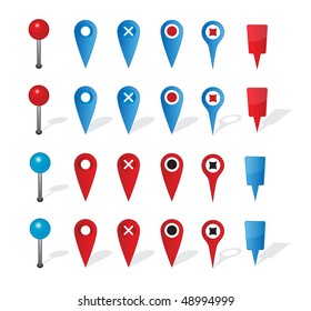 Group Of Map Navigation Icons And Pin On White Background