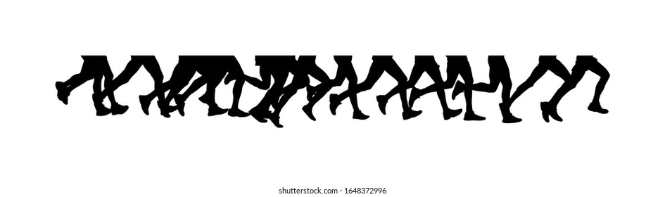 Group of marathon racers running. Marathon people vector silhouette illustration. Healthy lifestyle women and man. Traditional sport race. Urban runners on the street. Team building sport legs concept