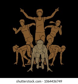 Group of Marathon runner, People running front view designed using geometric pattern graphic vector