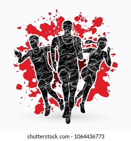 Group of Marathon runner, People running front view designed on splatter blood background graphic vector