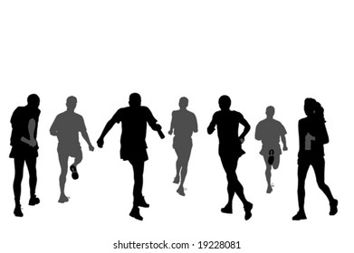 group of marathon runners,   rear view