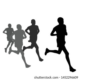 group of marathon runners silhouettes - vector