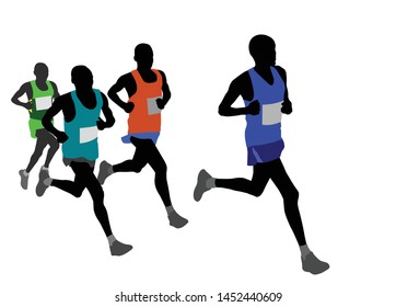 group of marathon runners silhouettes - vector