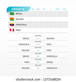 Group A match schedule, all matches, time and place. Flag of Brazil, Bolivia, Venezuela, Peru.