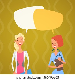 Group Medial Doctors Chat Bubble Social Network Communication Team Clinics Hospital Flat Vector Illustration