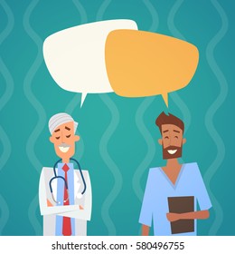 Group Medial Doctors Chat Bubble Social Network Communication Team Clinics Hospital Flat Vector Illustration