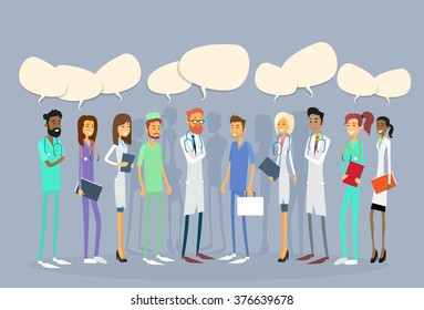 Group Medial Doctors Team Chat Bubble Communication Flat Vector Illustration