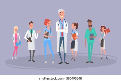 Group Medial Doctors Team Clinics Hospital Flat Vector Illustration