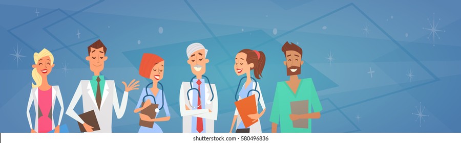 Group Medial Doctors Team Clinics Hospital Flat Vector Illustration