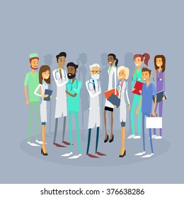 Group Medial Doctors Team Flat Vector Illustration