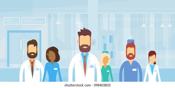 Group Medial Doctors Team Hospital Flat Vector Illustration