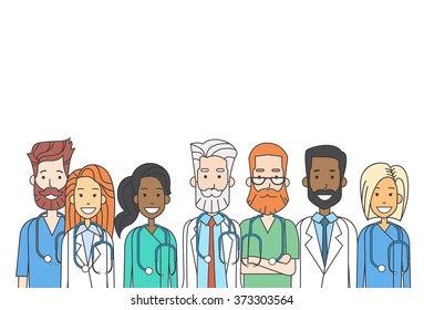 Group Medial Doctors Team Work Thin Line Profile Icon Vector Illustration