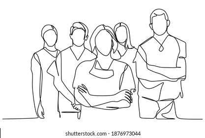 Group of medical staff. Continuous one line drawing