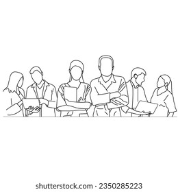 Group of medical staff. Male and Female health workers are isolated on a white background. Medical workers vector line drawing of a team of doctors.