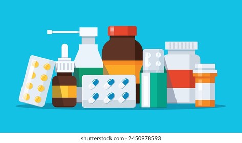 Gruppe von Arzneimittelflaschen Kapseln Vektorillustration