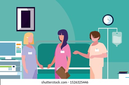 group medicine workers in operating theater vector illustration design