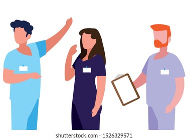 group medicine workers with uniform characters vector illustration design