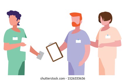 group medicine workers with uniform characters vector illustration design