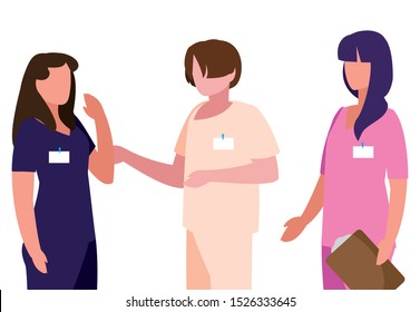 group medicine workers with uniform characters vector illustration design