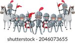 A group of medieval knights on white background illustration