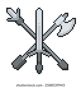 Group of Medieval Weapons, Pixel Art Icon, Isolated