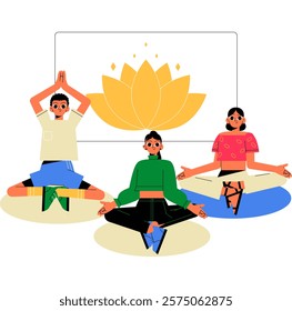 Group Meditating In Flat Vector Illustration Symbolizing Relaxation, Mindfulness, And Yoga Practice, Isolated On White Background