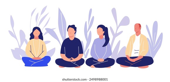 Group meditation diverse people sitting together peaceful atmosphere abstract background